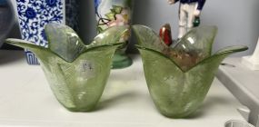 Pair of Green Tulip Recycled Glass Votives