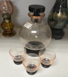 Art Deco Clear Ball Decanter and Cups