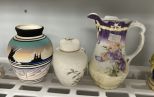 Japanese Yamaji Vase, Navajo Style Pottery Vase, and Porcelain Hand Painted Pitcher