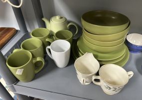 Ceramic Avocado Green Bowls, Plates, and Cups