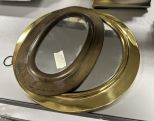 Two Brass Coastal Porthole Style Oval Mirrors