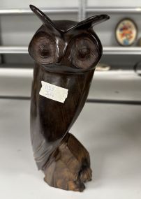 Hand Carved Wood Owl Sculpture