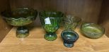 Green Glass Moon and Stars Compote, Depression Green Pedestal Bowl, Hobnail Compote, EO Brody Emerald Green Bowl