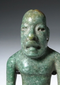 Important Olmec (southern Mexico/Guatemala) blue-green jade were-jaguar figure, circa 900-500 BCE, est. $15,000-$20,000   image courtesy Artemis Gallery