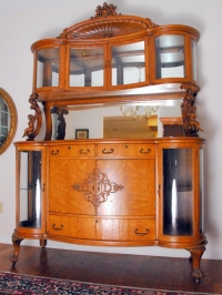 19th Century Tiger Oak Buffet w. Figural Angels