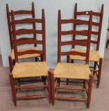 Set/4 Ladder Back Chairs W/Rush Seats