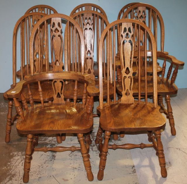 Eight Oak Windsor Braceback Dining Chairs