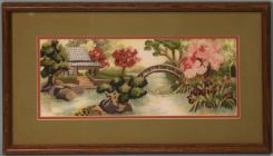 Needlework Picture of Hut and Bridge