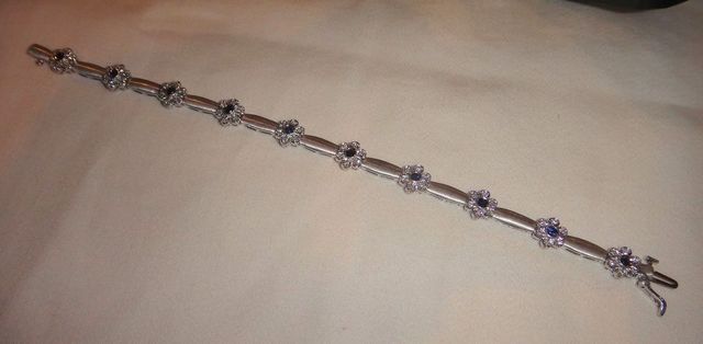 One stamped 14KT white gold lady's diamond and sapphire bracelet