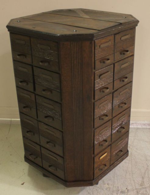 Oak Forty Drawer Revolving Hardware Cabinet