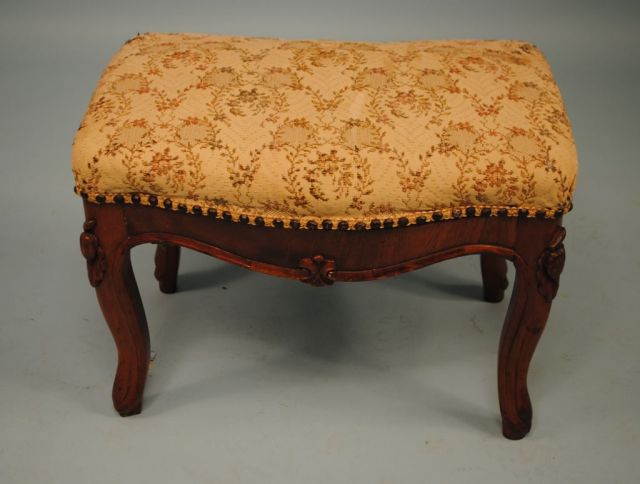 Mid 19th Century Walnut Victorian Footstool with Tapestry