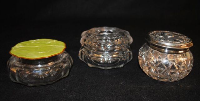 Group of 3 Heisey Crystal Dresser Jars