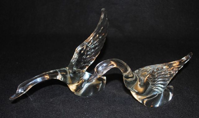 Pair of Heisey Crystal Geese: Wings Up and Wings Half